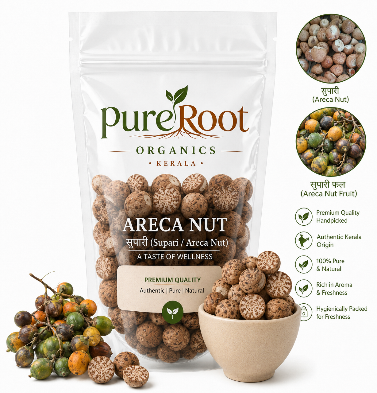 Premium Kerala Areca Nut (Supari) | PureRoot Organics | 100% Natural & Handpicked