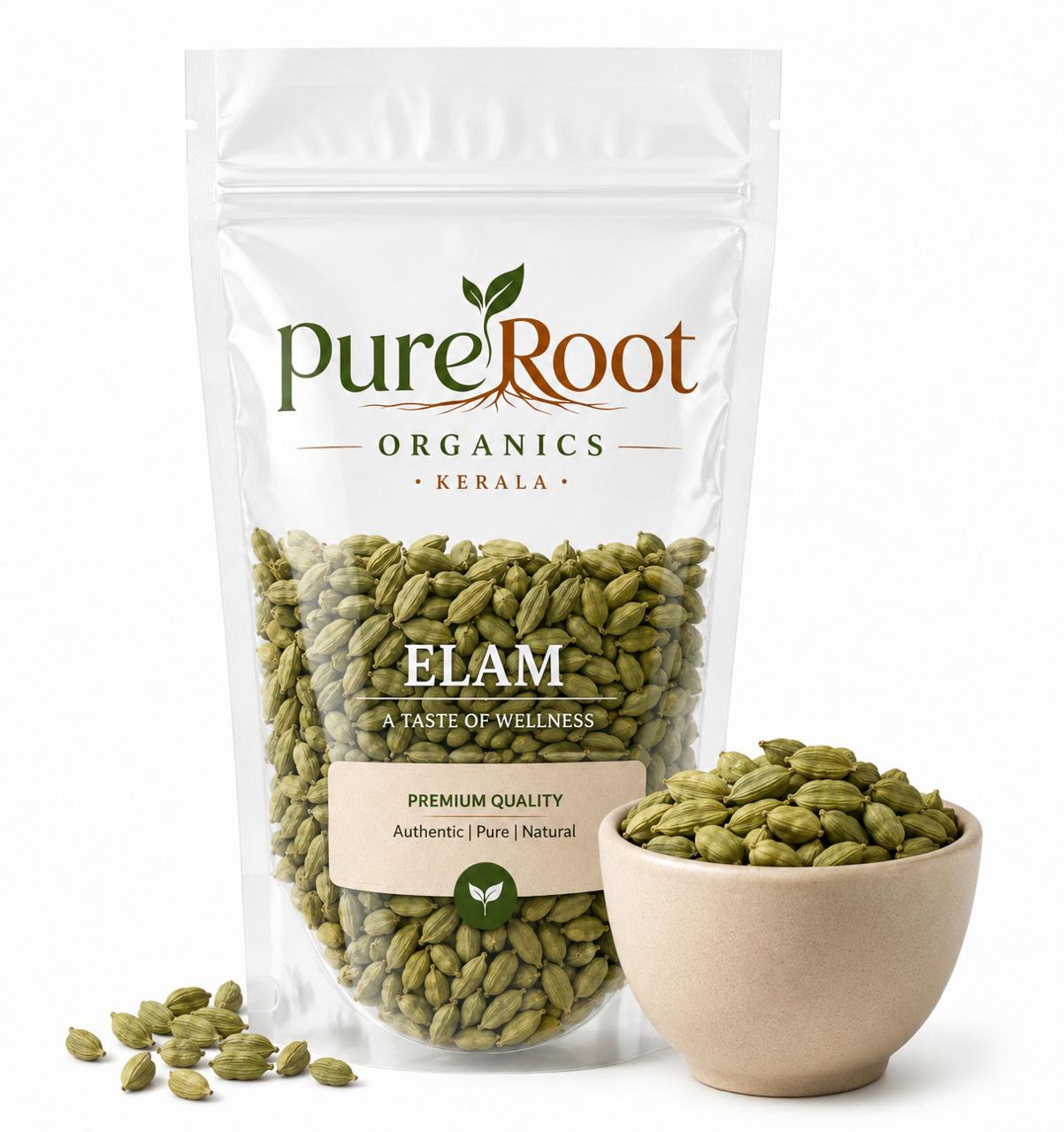 PureRoot Organics Kerala Green Cardamom (Elam) – Premium Grade Whole Cardamom 7-8mm